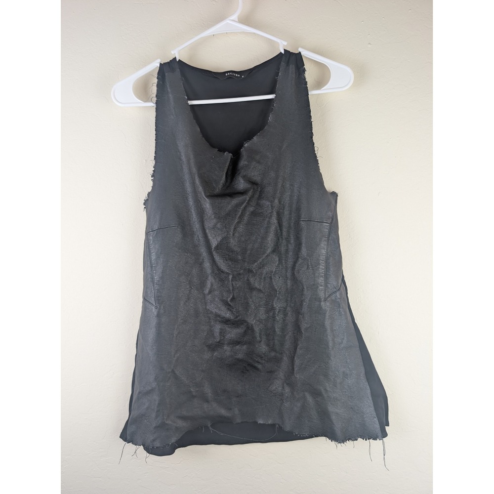DECJUBA Womens Black Sleeveless Faux Leather Front Cowl Neck Top Size M Edgy